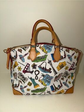 Dooney & Bourke White Multi City Sketch Satchel with Tan Trim